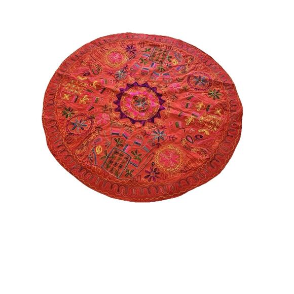 Wall Hanging table topper cotton Elephant embroidery Mirrors 35” Round Boho - Picture 9 of 16